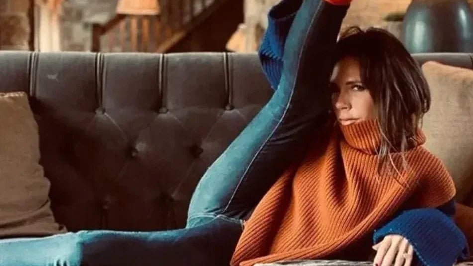 victoria beckham splits on sofa velvet