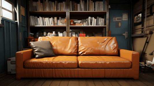 Couch in a home storage area like an attic