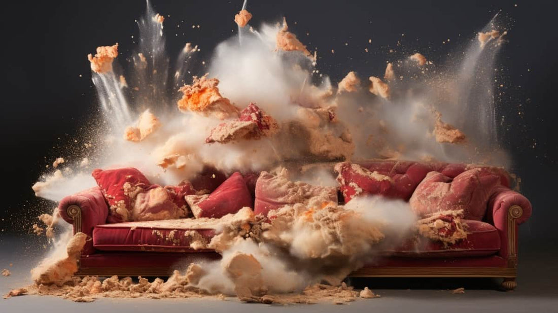 couch busting with stuffing flying out of it