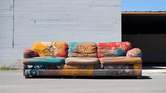 gross outdoor couch that is full of many colors and fully of a lot of dirt