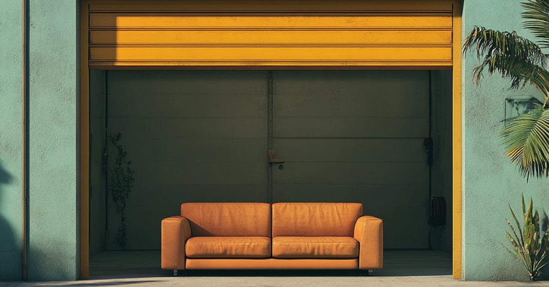 Couch in a home storage area like an attic