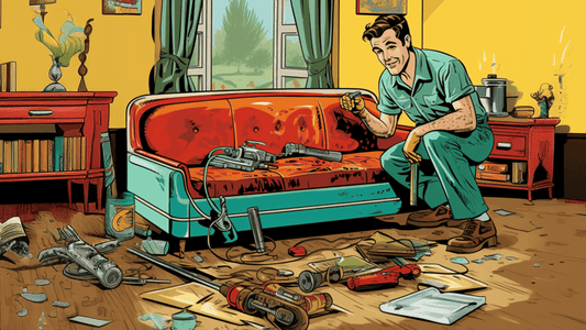 sofa repairman animated in comix book style