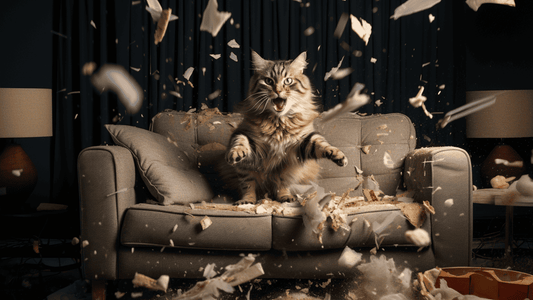 a cat completely destroying a couch