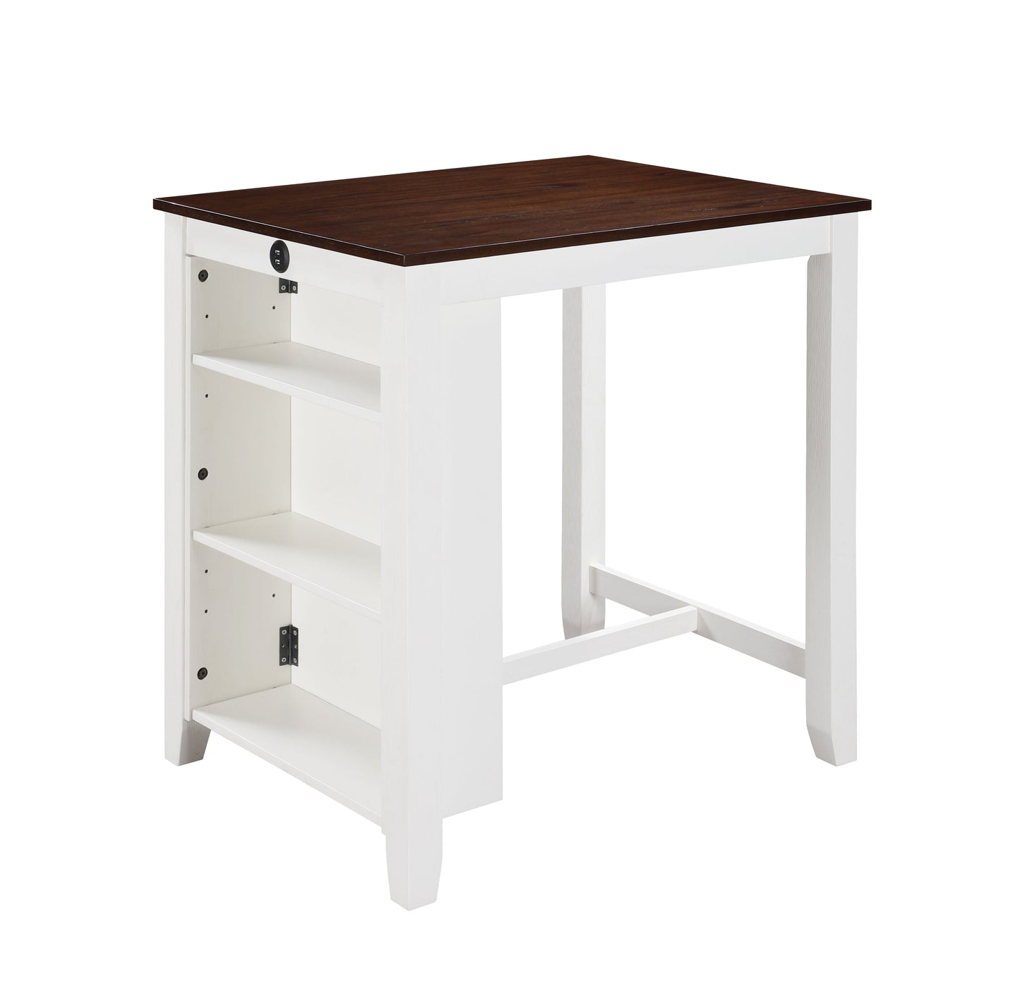 The Graham set includes a desk with a white frame and dark brown top, featuring three left-side shelves for storage. Its simple, modern design boasts clean lines.