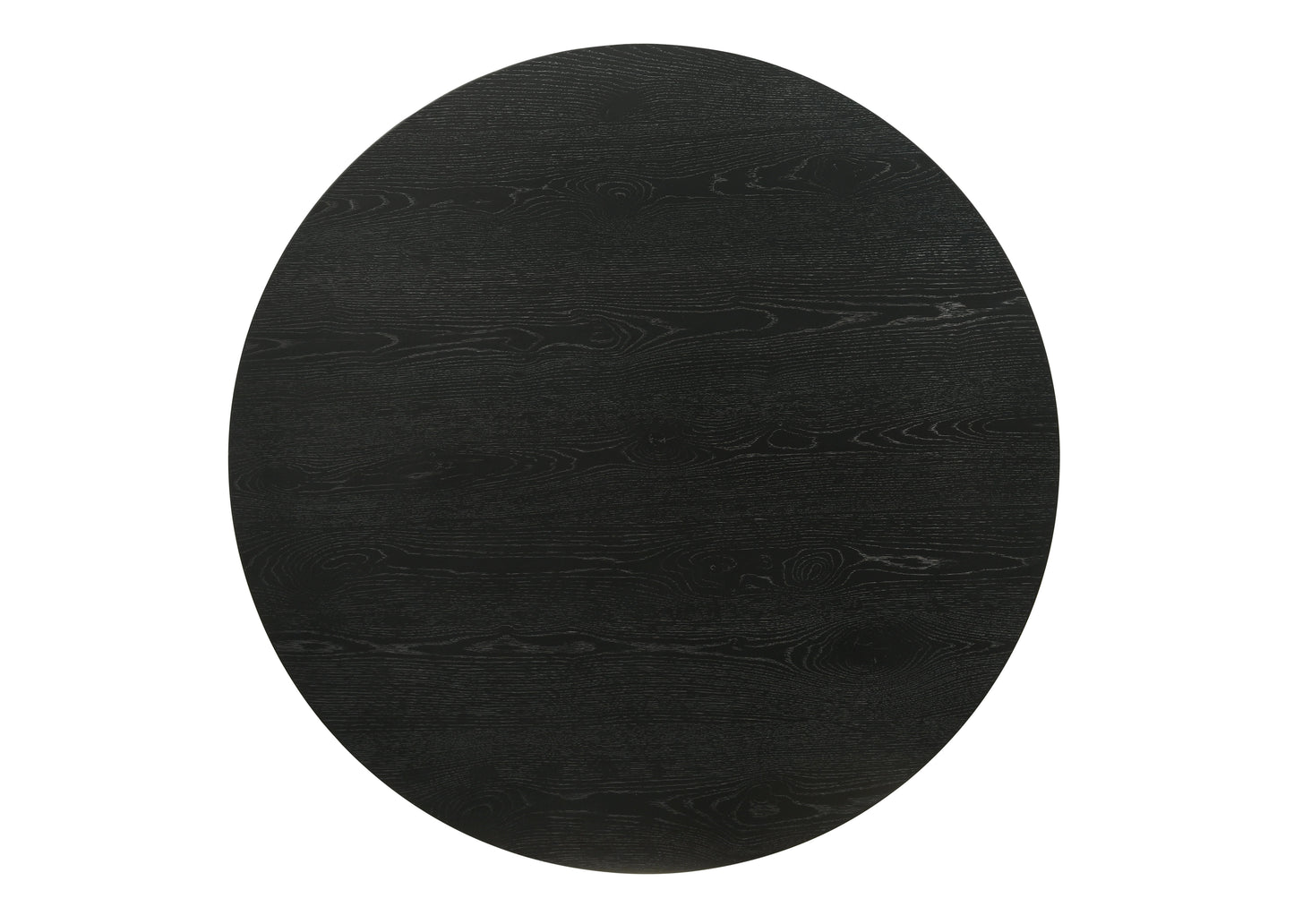 The Jasper - Round Table features a black, round tabletop with a textured wood grain pattern.