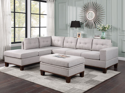 Hilo - Fabric Reversible Sectional Sofa With Dropdown Armrest, Cupholder, And Storage Ottoman