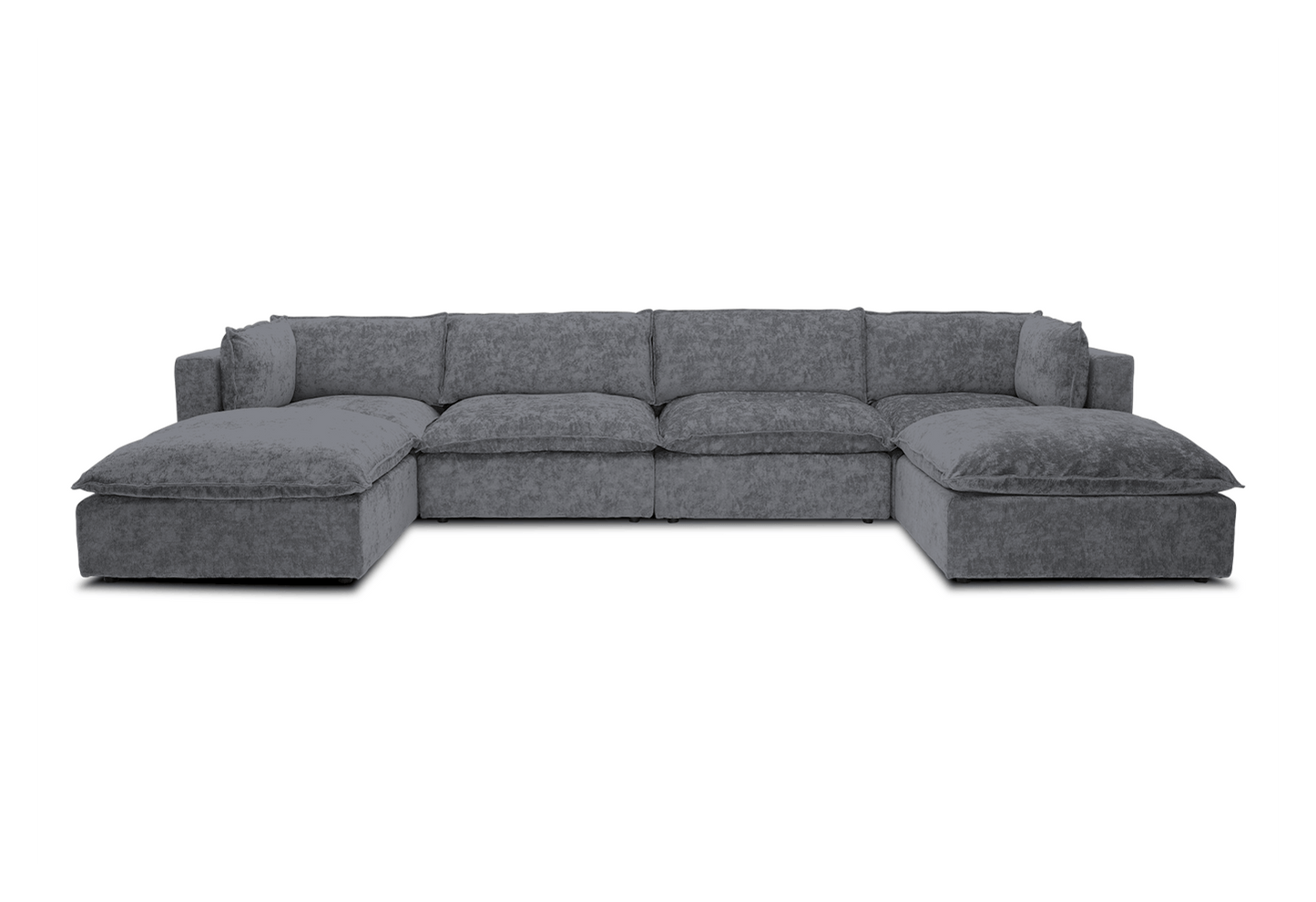 The Haine Modular Grand U-Sofa Sectional is a spacious, contemporary gray sofa featuring plush cushions arranged in a U-shape, set against a white background.