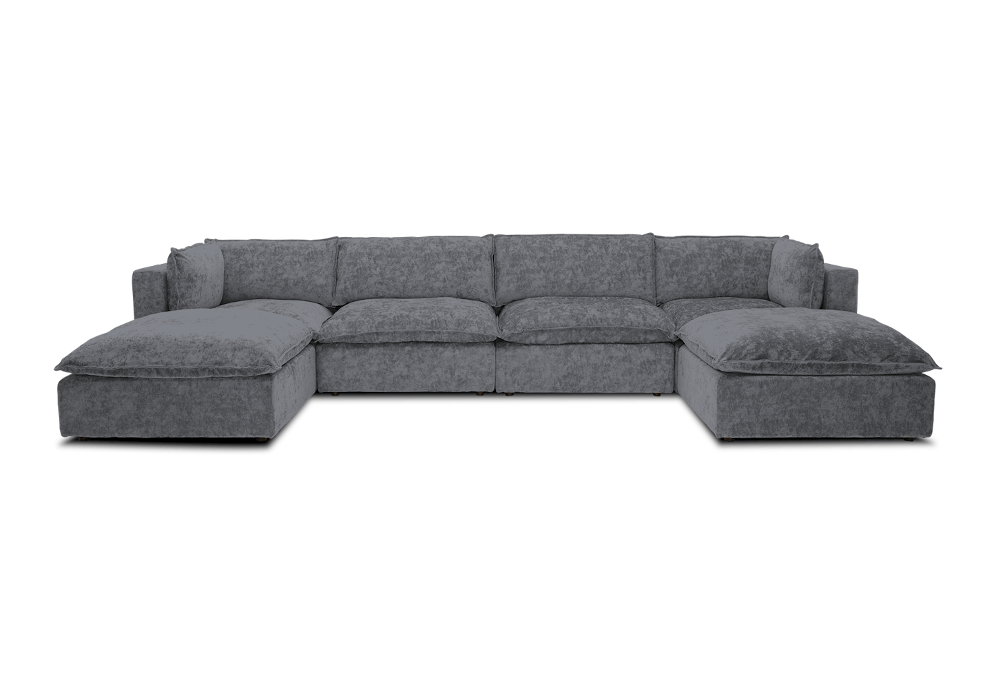 The Haine Modular Grand U-Sofa Sectional is a spacious, contemporary gray sofa featuring plush cushions arranged in a U-shape, set against a white background.