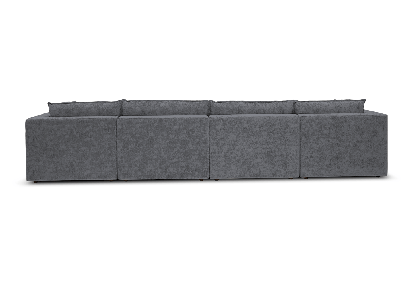 The Haine Modular Grand U-Sofa Sectional, a spacious plush gray sofa with an elegant minimalist design, is set against a white background. It boasts deep cushions and a modular structure, providing versatile seating arrangements.