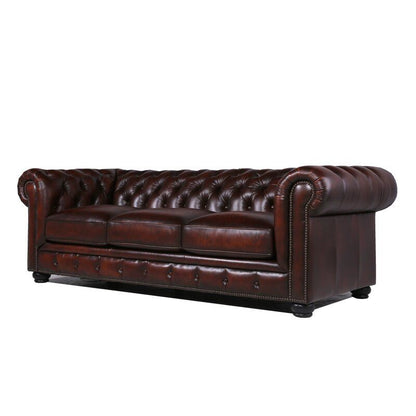 Traditional Tufted Leather Chesterfield Nailhead Sofa - Brown