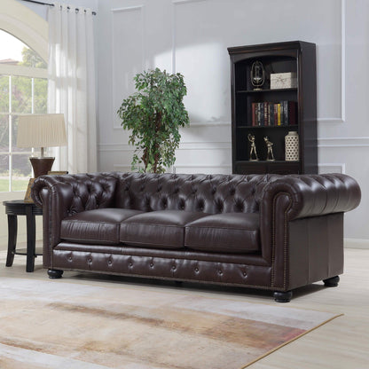 Traditional Tufted Leather Chesterfield Nailhead Sofa