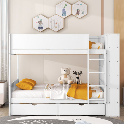 Full Over Full Bunk Bed With 2 Drawers And Multi - Layer Cabinet