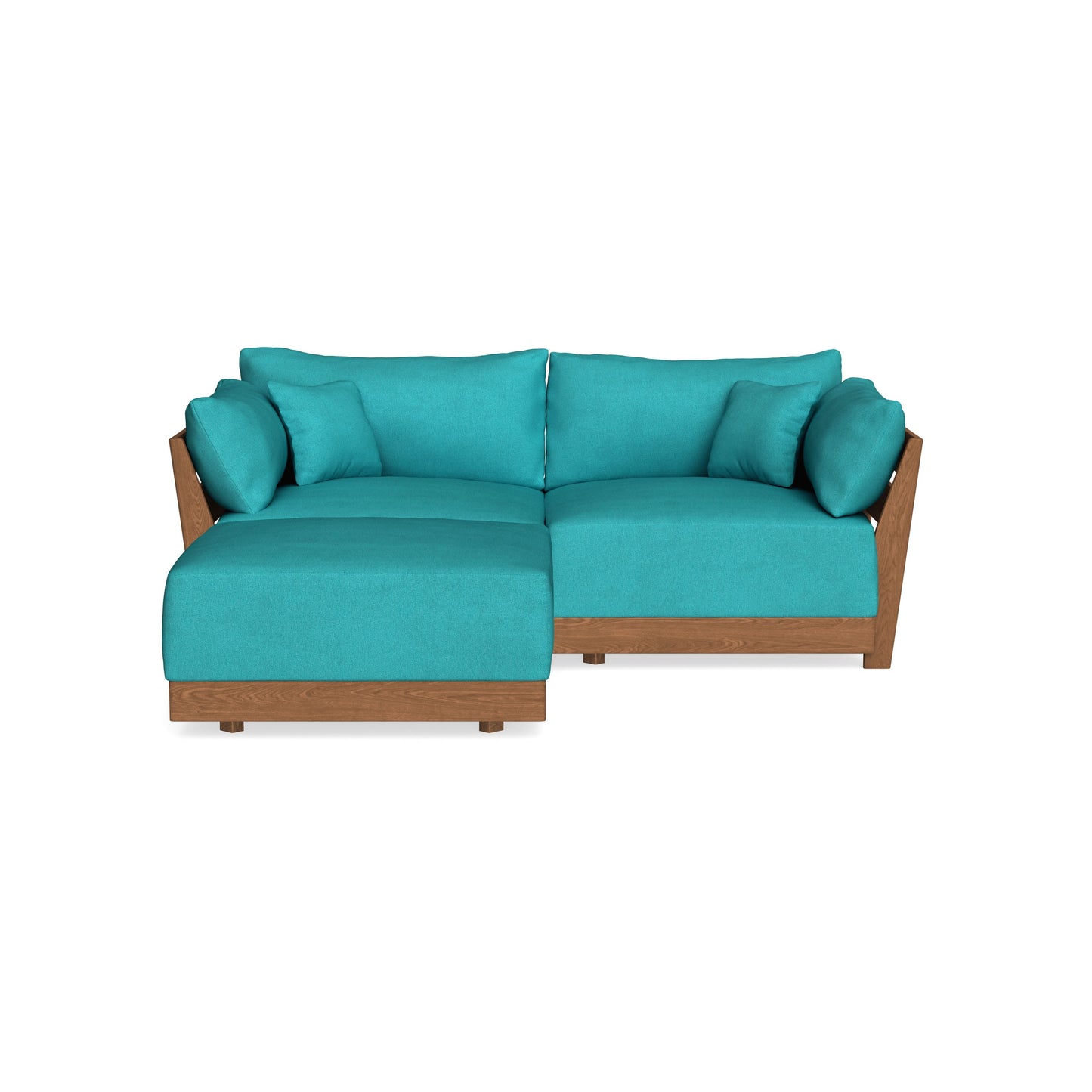 The Modular Bondi Espresso 2 Seater Sectional is a contemporary seating option with an L-shaped design and wooden legs, perfect for a cozy living room. It features plush cushions for added comfort and includes one extended side, offering extra seating or a lounger feature.