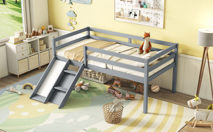 Low Loft Bed With Slide, Ladder, Safety Guardrails, No Box Spring Needed