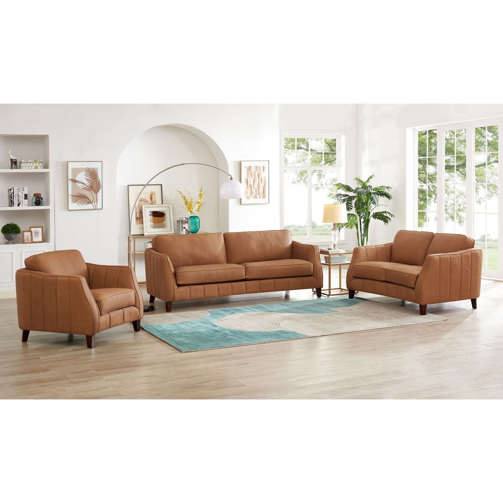 Aria-Top Grain Leather Loveseat - Brown