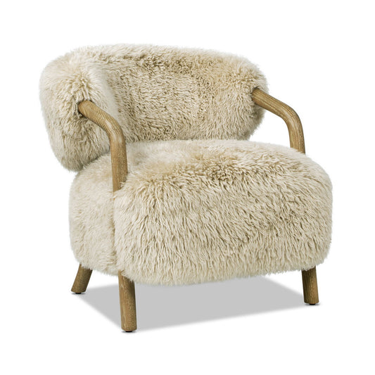 Becker - Rustic Oak Sheepskin Upholstered Accent Arm Chair - Taupe Beige