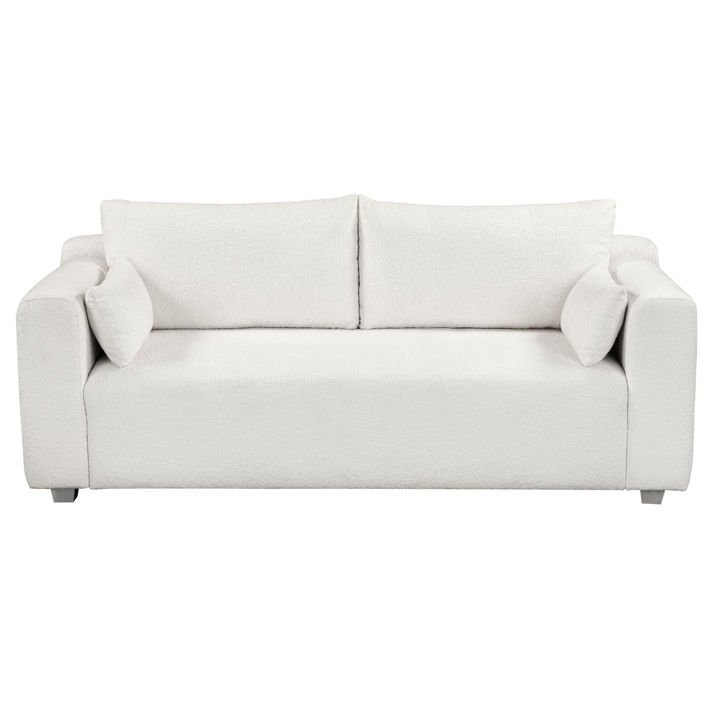 Modern Loop Yarn Sofa, One Piece Seat Frame, Minimalist 2-3 Seat Couch Easy To Install, Loveseats With Extra Wide Domed Arms (2 Pillows) - White