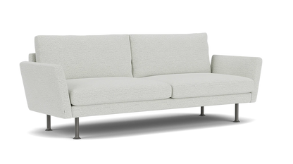 Introducing the Form 92" Sofa, a modern two-seater upholstered in light gray fabric with plush cushions and sleek metal legs. This sofa boasts clean lines and a minimalist design, making it an ideal fit for any contemporary living space.