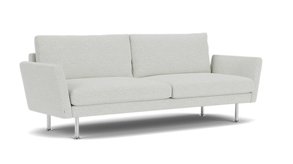 The Form 92" Sofa features a minimalist design in light gray, boasting sleek, angled armrests and metal legs on a white background. It comes with two seat cushions and two back cushions.