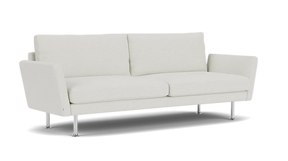 The Form 92" Sofa is a modern piece with clean lines, featuring two seat cushions and two back cushions. It has slim, angled armrests and stands on four sleek metal legs, exuding a minimalist and contemporary style.