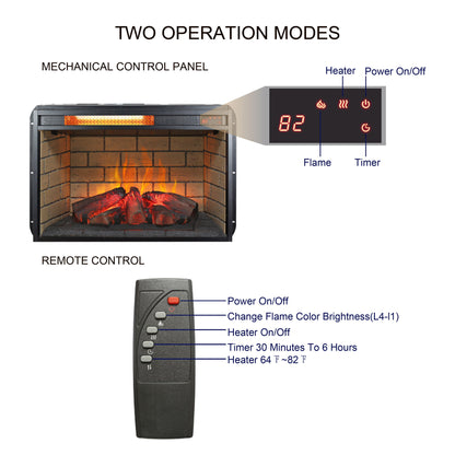 Infrared Quartz Heater Fireplace Insert -Woodlog Version With Brick