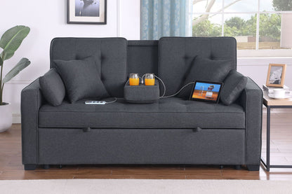 Cody II - Convertible Sleeper Loveseat With Cup Holder, Charging Ports and Pocket - Dark Gray