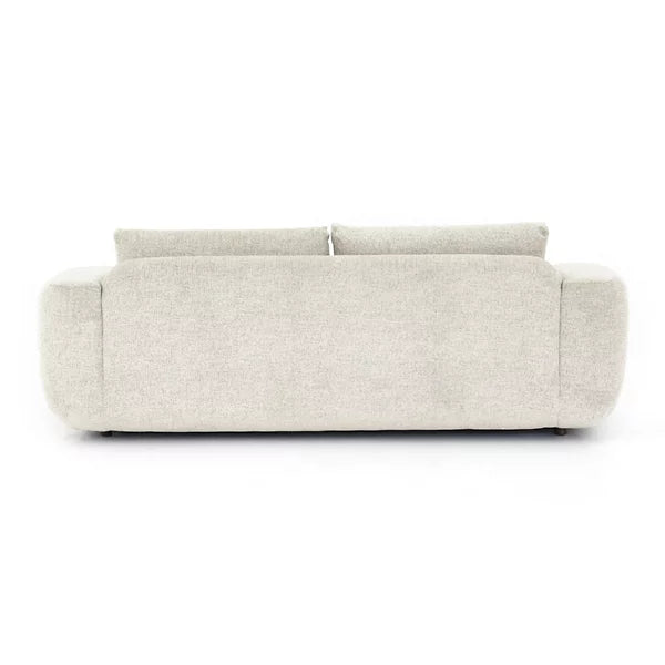 Back view of the Benito Sofa by Four Hands, featuring a modern design in light gray with plush cushions and rounded edges, set against a white background.