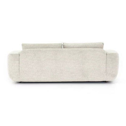 Back view of the Benito Sofa by Four Hands, featuring a modern design in light gray with plush cushions and rounded edges, set against a white background.