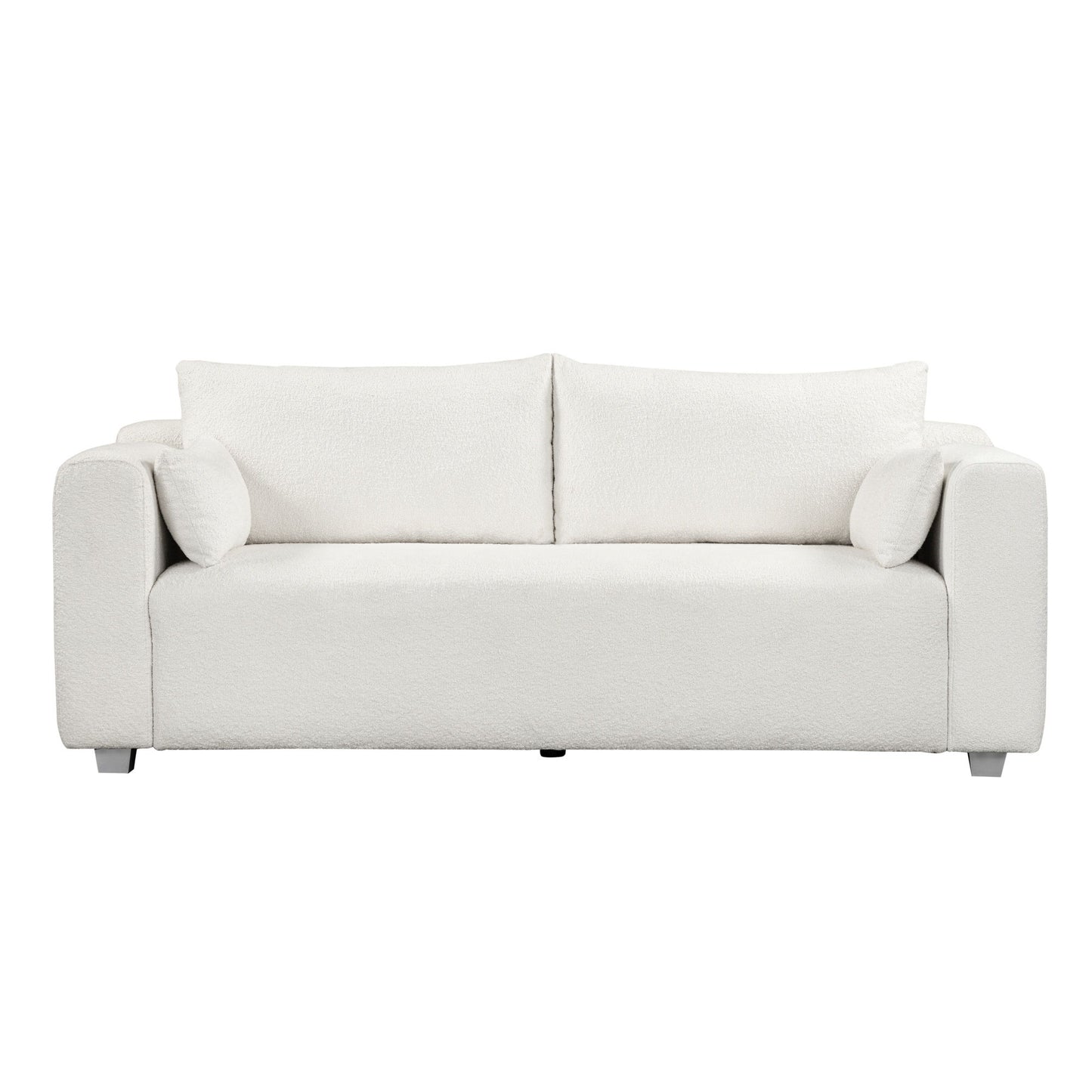 Modern Loop Yarn Sofa, One Piece Seat Frame, Minimalist 2-3 Seat Couch Easy To Install, Loveseats With Extra Wide Domed Arms (2 Pillows) - White