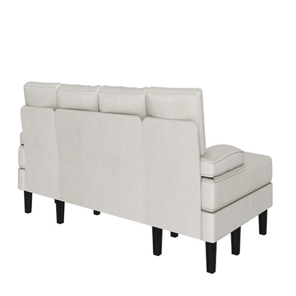 The Vineego Modern Gray Chenille Sectional is a three-seater sofa featuring a cream color, cushioned backrest, and black wooden legs, displayed from the back on a white background.