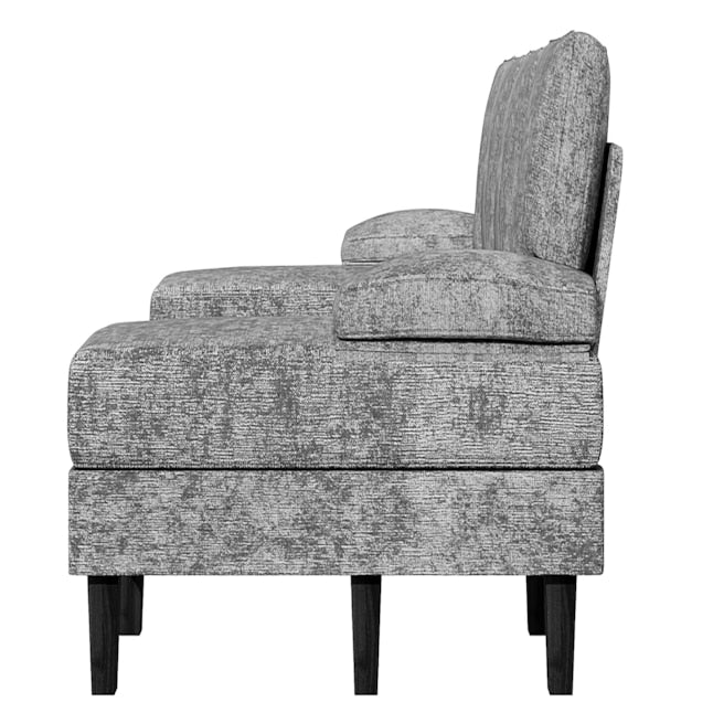 Side view of the Vineego Modern Gray Chenille Sectional chair with a textured fabric, featuring a high backrest and cushion on dark wooden legs. The chair is set against a white background.