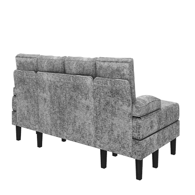 The Vineego Modern Gray Chenille Sectional showcases a sleek, modern rectangular design when viewed from the back, complete with cushioned backrests and slender black legs. Its clean lines and neutral gray color amplify its contemporary charm.