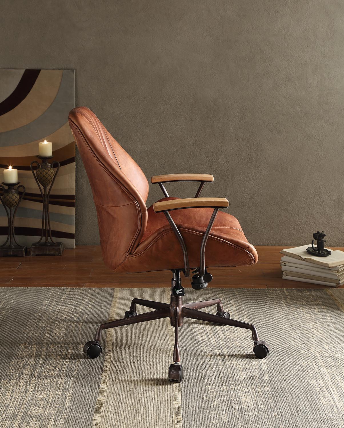 Brancaster - Aluminum Top Grain Leather Office Chair - Coffee