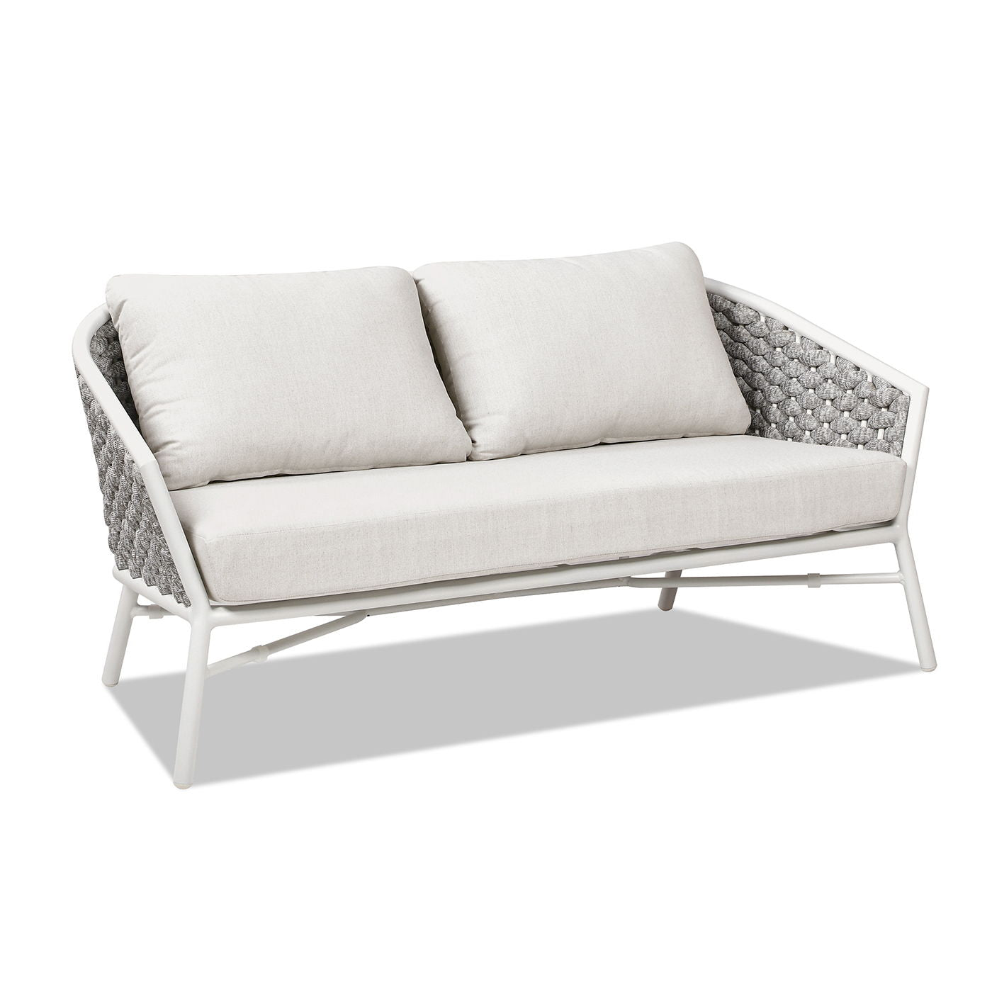 Rowan - Rope Barrel Back Patio Conversation Loveseat Sofa - Optic White