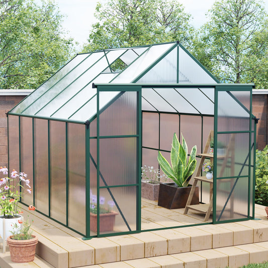 Double Door Polycarbonate Greenhouse Raised Base And Anchor Aluminum Heavy Duty Walk In Greenhouses For Outdoor Backyard In All Season