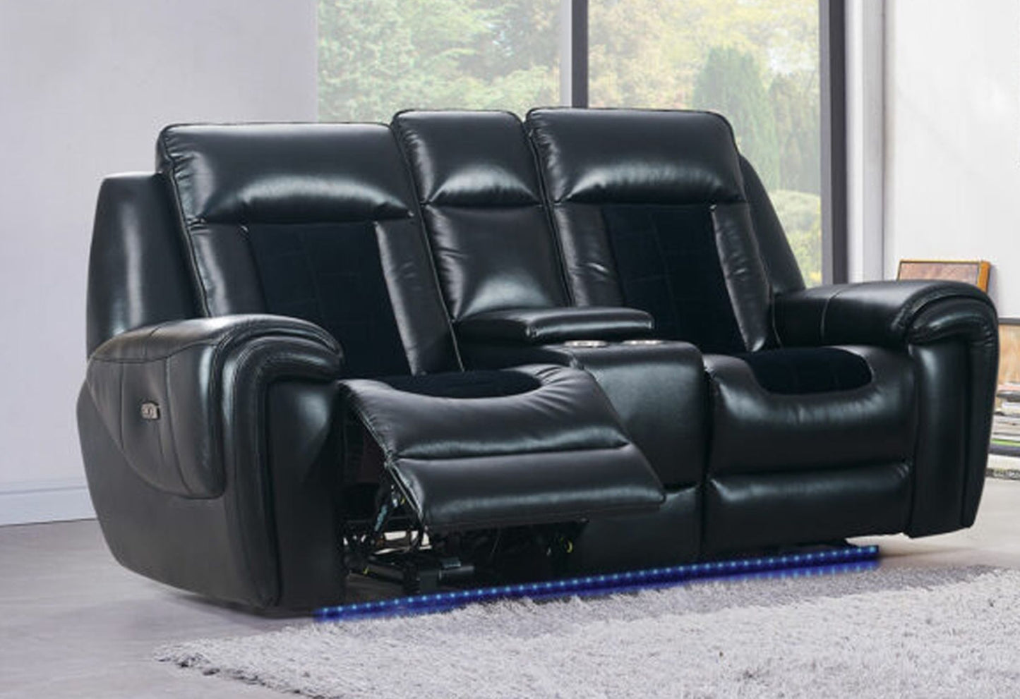 Clark - Blanche / Velvet Power Reclining Sofa With LED - Black