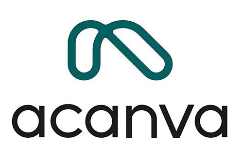 Abstract teal shape above the word 'Acanva' in a black font. 