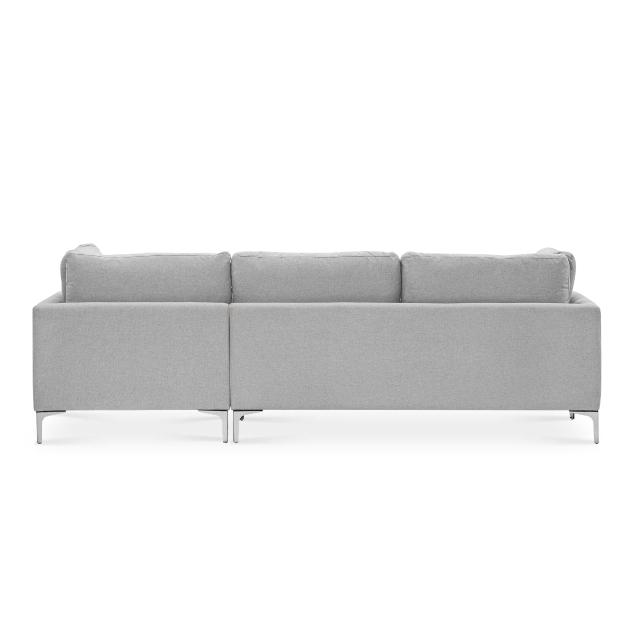 Adams Chaise Sectional Sofa by Castlery, showcasing three back cushions from the rear view, features sleek lines and contemporary metal legs.