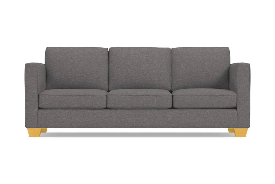 Catalina Sofa in a modern gray finish, featuring square cushions and light wood legs, set against a plain white background.