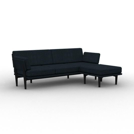 Product Description: The Sofa 2.0 is a dark gray, L-shaped sectional with a modern design and sleek wooden legs. It features clean lines and a minimalist aesthetic, making it ideal for contemporary living spaces.