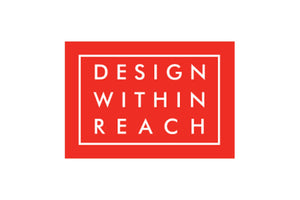 The image features a red rectangular logo with the text "DESIGN WITHIN REACH" in uppercase white letters. A thin white rectangular border encloses the text.