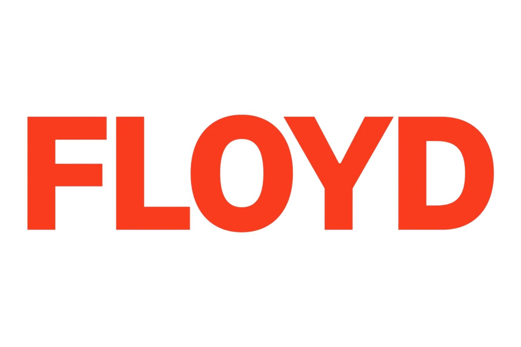 The image features the word "FLOYD" in all capital letters, written in a bold, red font against a white background.