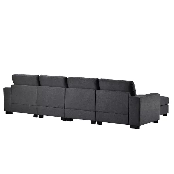 Back view of the ModernLuxe 3 PCS U-shaped Sectional Sofa in dark gray, featuring five cushioned seats with backs and armrests, set against a white background.