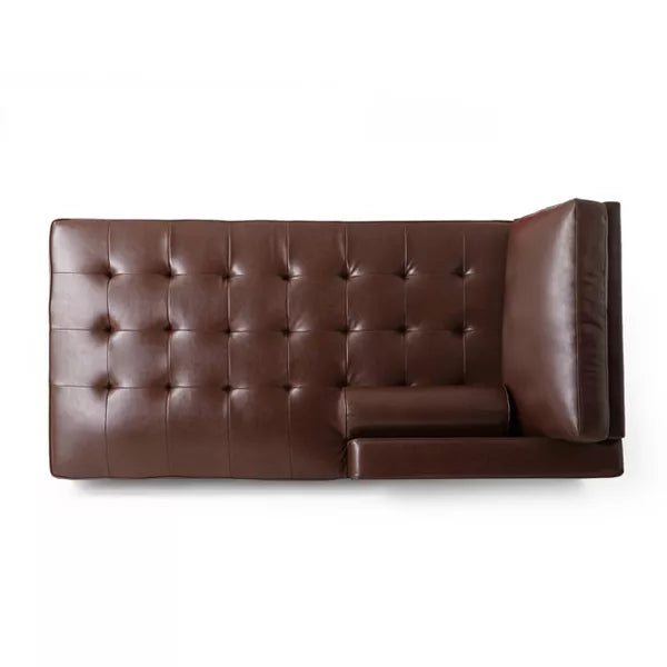 Malinta Contemporary Tufted Upholstered Chaise Sectional by Christopher Knight Home, seen from above, showcases a brown leather finish with a tufted design on the seat and backrest, and includes a chaise positioned on the right side.