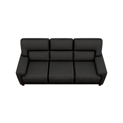 A top view of the Draper Sofa, a modern three-seater with plush backrests and armrests in dark gray, set against a plain white background.