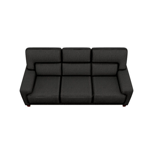 A top view of the Draper Sofa, a modern three-seater with plush backrests and armrests in dark gray, set against a plain white background.