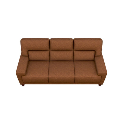 Top view of the Draper Sofa, a brown three-seater with a sleek design and cushioned backrests, placed against a white background.