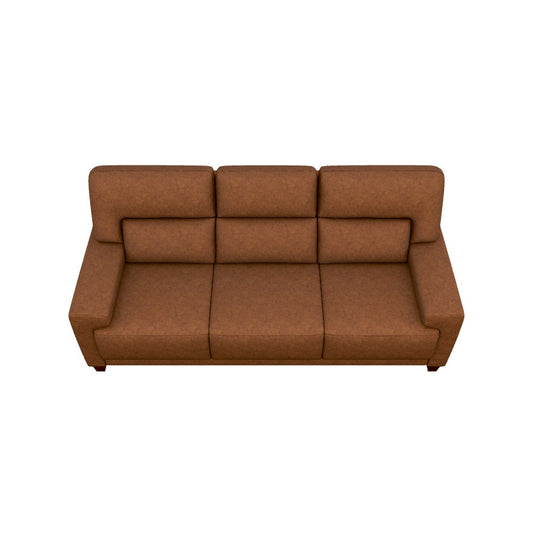 Top view of the Draper Sofa, a brown three-seater with a sleek design and cushioned backrests, placed against a white background.