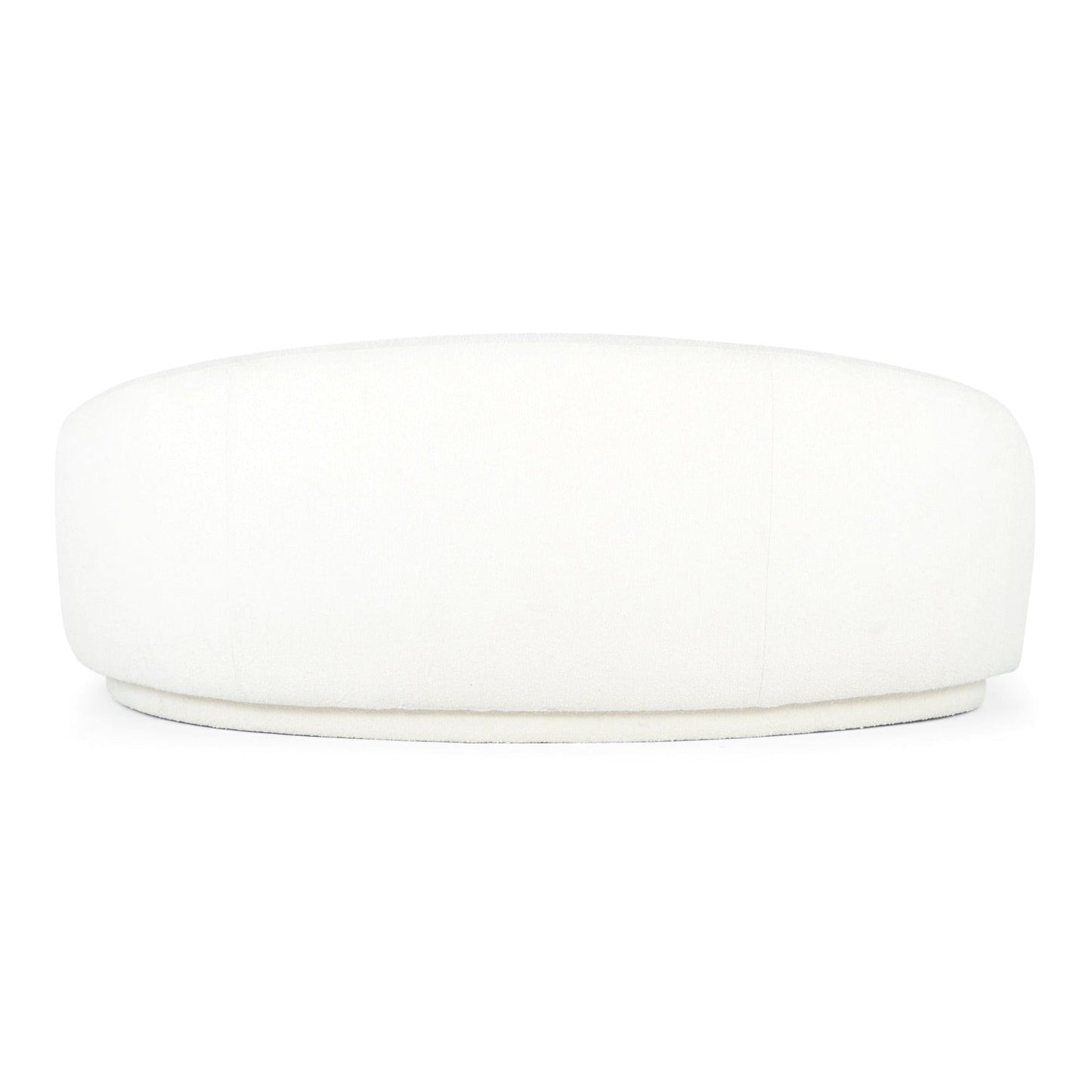 A large, round Excelsior Sofa Cream ottoman features a smooth, cushioned surface. Its minimalistic design makes it suitable for modern interiors, and it stands out against a plain white background.