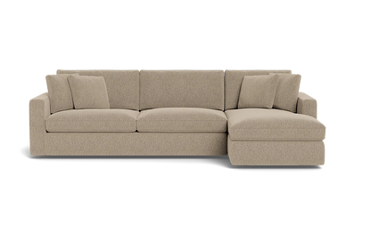 James 3 Seat Left Chaise 92" Sectional on a transparent background, showcasing three cushions and an extended left chaise. The sectional boasts a minimalist and modern design, with cushions that enhance comfort.